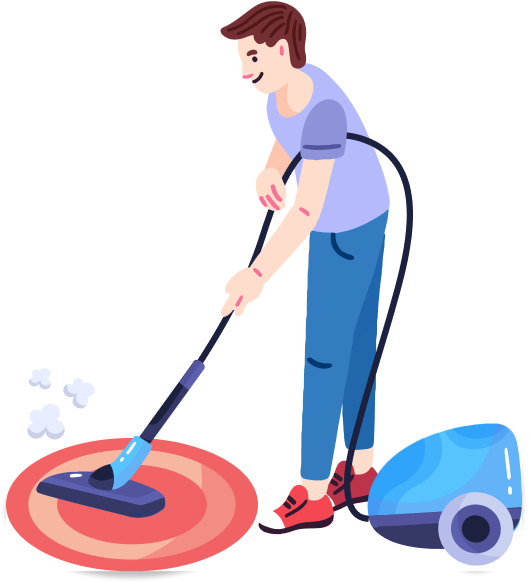 a male cleaning maid cleaning the carpet in vacation rental