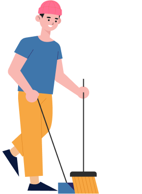 a male cleaner cleaning the floor